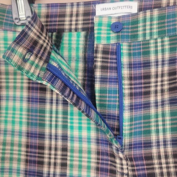 Urban Outfitters Tessa Green Blue Plaid High Waist Notched Ankle Pants Size 4 - Picture 3 of 9